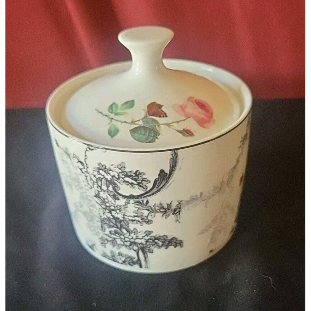 Sugar Bowl w Lid Rose Toile American Atelier Floral 5232 Porcelain Flower